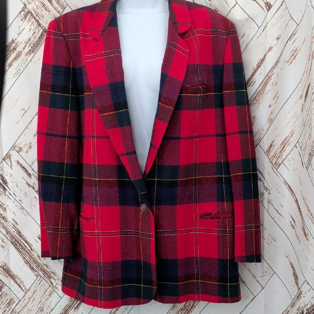 Kenneth Gordon Vintage Red Plaid‎ Blazer